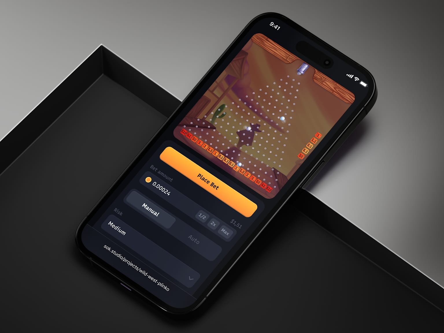 Demo de juego Plinko móvil con temática western